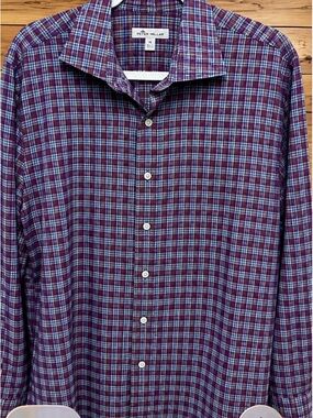 Peter Millar Purple and Blue Plaid Button-Down Shirt